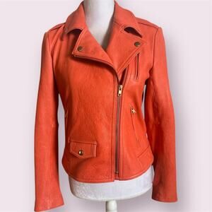 Theory Women's Leather Jacket Elenian in Orange melon Size Medium